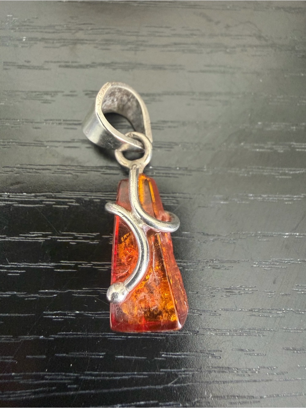 Sterling Silver Amber Pendant Necklace - Picture 3 of 4